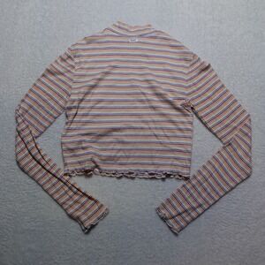 NO TAG RVCA Crop Top Women XS Multi-Color Striped Mock Neck Lettuce Edge